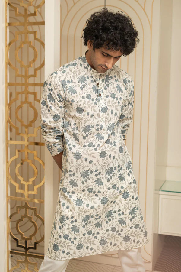 White Printed Long Kurta