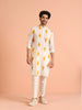 Men Yellow White Printed Haldi Kurta