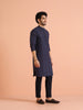 Men Navy Blue Printed Abstract Kurta