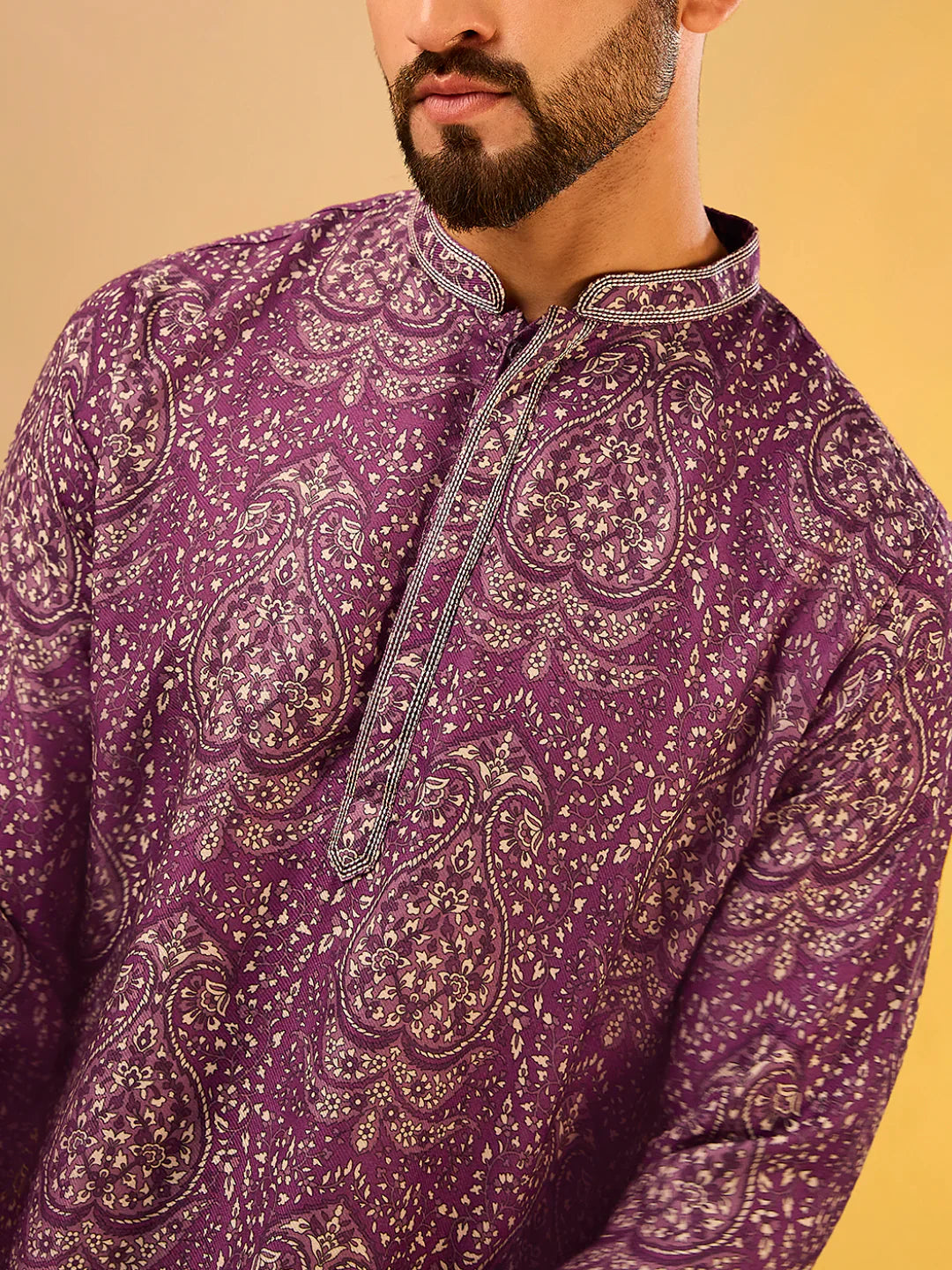 Men Burgandy Printed Kurta