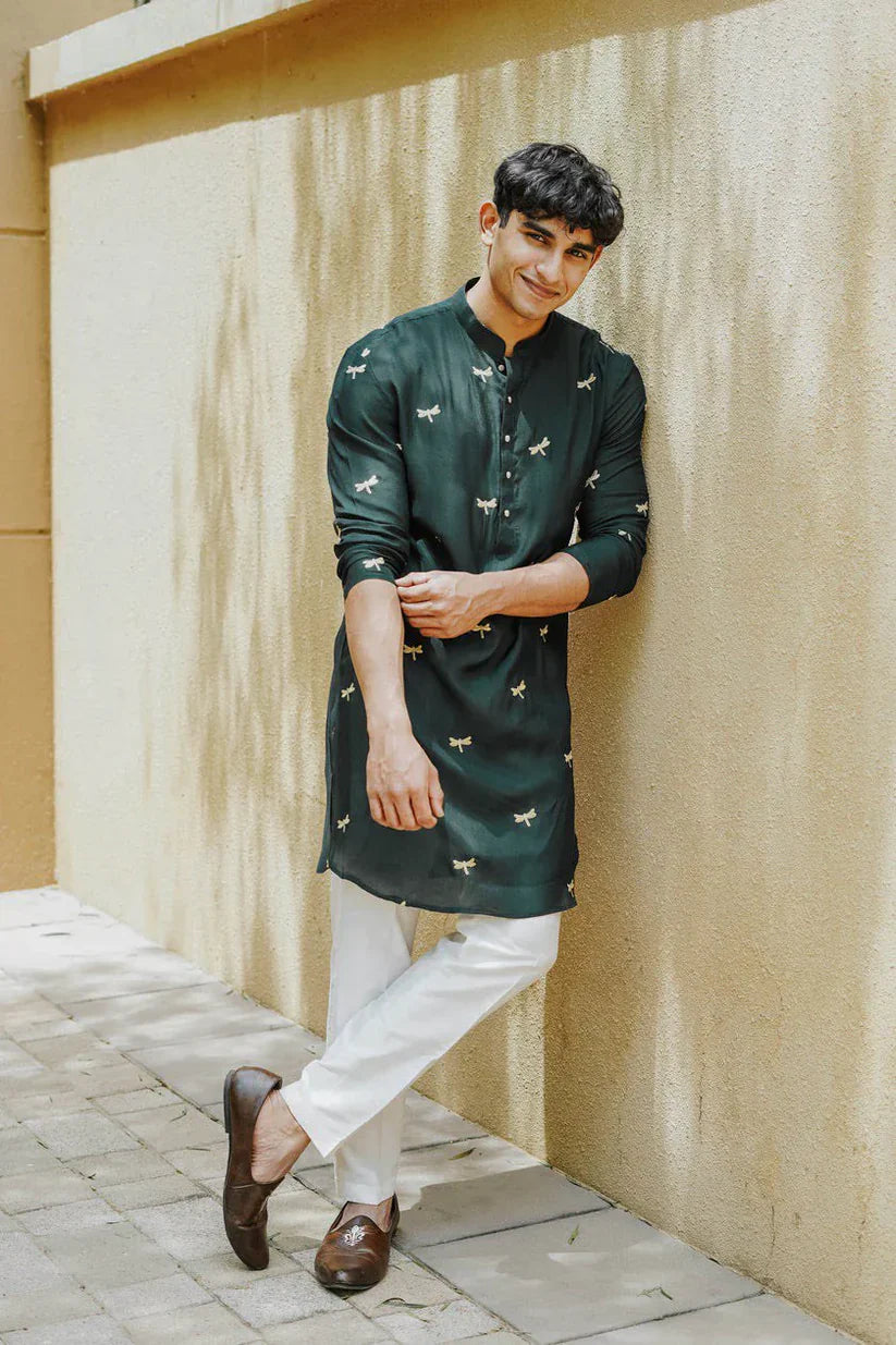 Royal Dragonfly Embroidery Wedding Kurta –