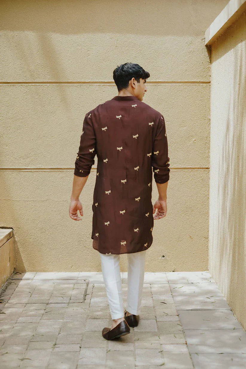 Royal Dragonfly Embroidery Wedding Kurta –